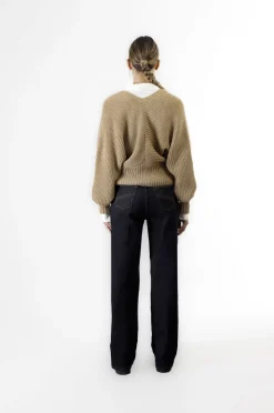 cardigan con scollatura a "v" profonda cammello