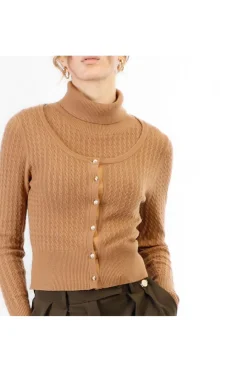 cardigan corto con bottoni cammello