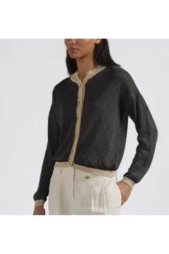 cardigan girocollo in lurex motivo traforo nero
