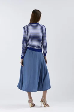 cardigan girocollo rigato filato misto viscosa multiriga