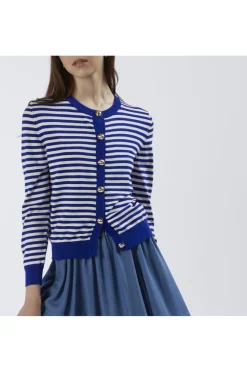 cardigan girocollo rigato filato misto viscosa multiriga