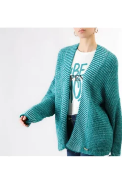 cardigan moulinè senza bottoni e collo sciallato smeraldo