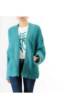 cardigan moulinè senza bottoni e collo sciallato smeraldo