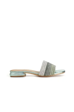 ciabatta effetto laminato con strass verde