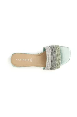 ciabatta effetto laminato con strass verde