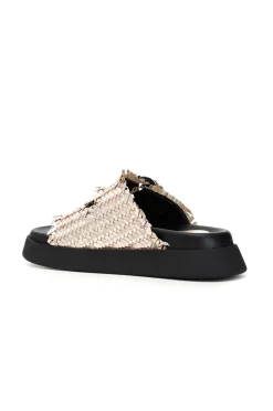 ciabatte con doppia fibbia in pelle intrecciata