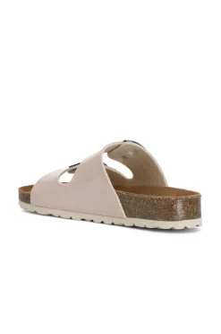 ciabatte due fasce in vernice con fibbia cipria