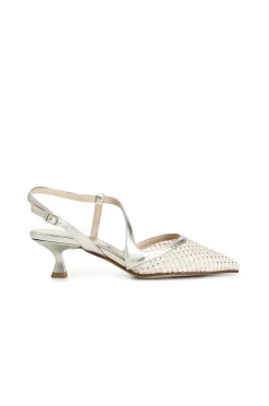 décolleté aperta dietro modello asimmetrico retina con strass davanti platino