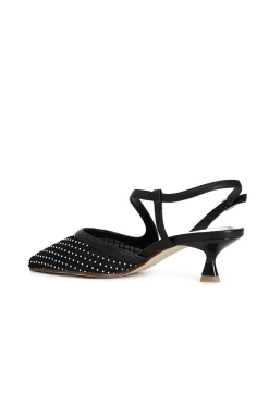 décolleté aperta dietro modello asimmetrico retina con strass davanti nero