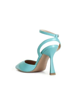 décolleté chiusa sul davanti e apert dietro in nappa acqua marina