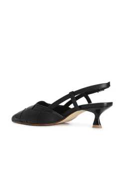 décolleté con laccio dietro con tomaia in pelle intrecciata nero