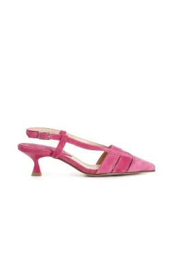 décolleté due fasce in pelle scamosciata con laccio dietro fuxia