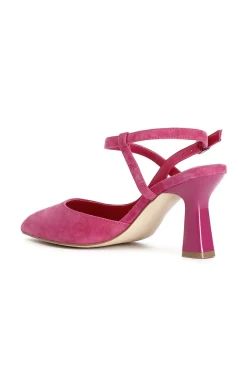 décolleté in camoscio con laccio alla caviglia fuxia
