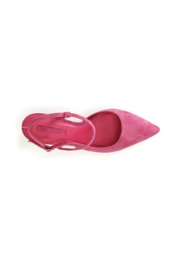 décolleté in camoscio con laccio alla caviglia fuxia