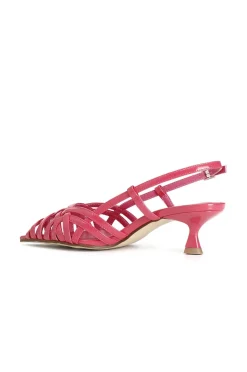 décolleté laccio dietro tomaia a gabbia effetto vernice fuxia