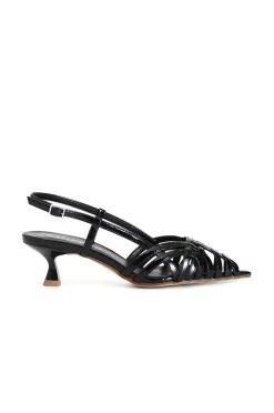 décolleté laccio dietro tomaia a gabbia effetto vernice nero