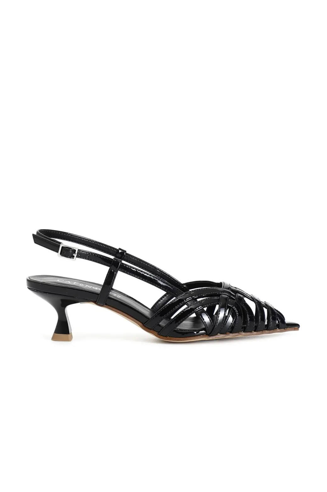 décolleté laccio dietro tomaia a gabbia effetto vernice nero