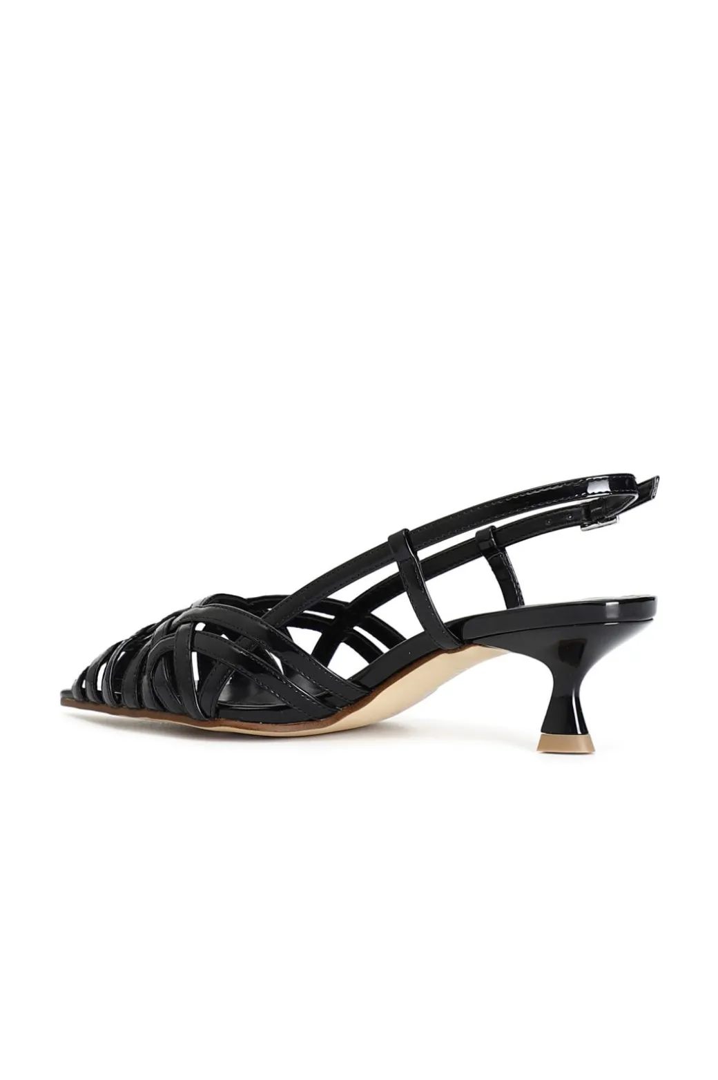 décolleté laccio dietro tomaia a gabbia effetto vernice nero