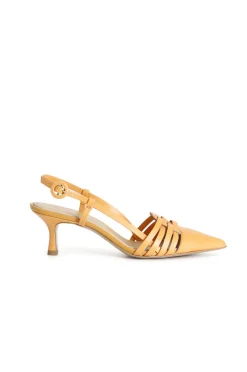 dècollète  in pelle con listini arancio