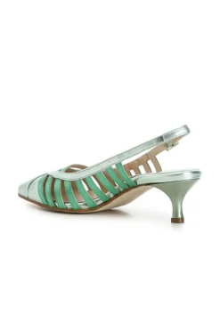 dècollète in pelle laminata con fasce laterali multi verde