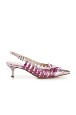 dècollète in pelle laminata con fasce laterali multi fuxia