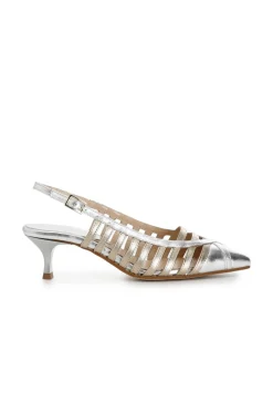 dècollète in pelle laminata con fasce laterali multi platino