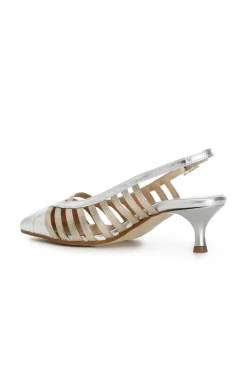 dècollète in pelle laminata con fasce laterali multi platino