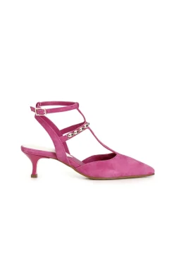 dècollète in suede con gabbia decorativa fuxia