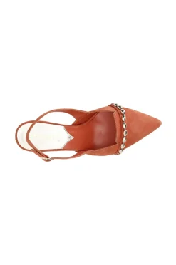 dècollète in suede con punta affusolata e catena decorativa arancio