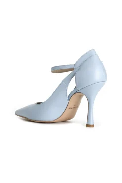 dècollète' in pelle con cinturino alla caviglia cielo