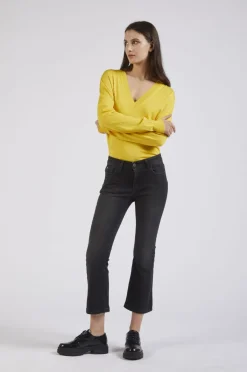 denim cropped flare grigio