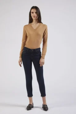 denim skinny con stras alle tasche indaco