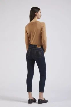 denim skinny con stras alle tasche indaco