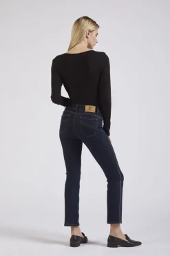 denim  slim con stras ai fianchi indaco