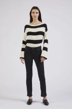 denim  slim con stras al carrè nero/nero