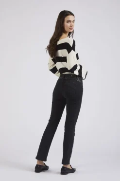denim  slim con stras al carrè nero/nero