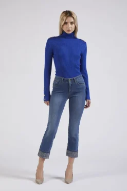 denim  slim con stras al risvolto blu medio chiaro