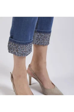 denim  slim con stras al risvolto blu medio chiaro