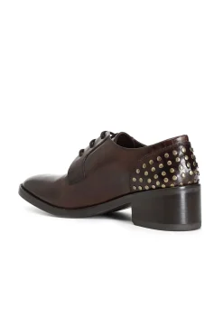 derby donna allacciata in pelle con borchie t.moro