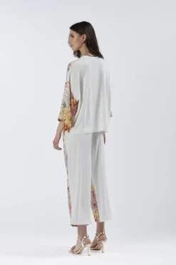 felpa bimateriale con davanti stampato flower panel