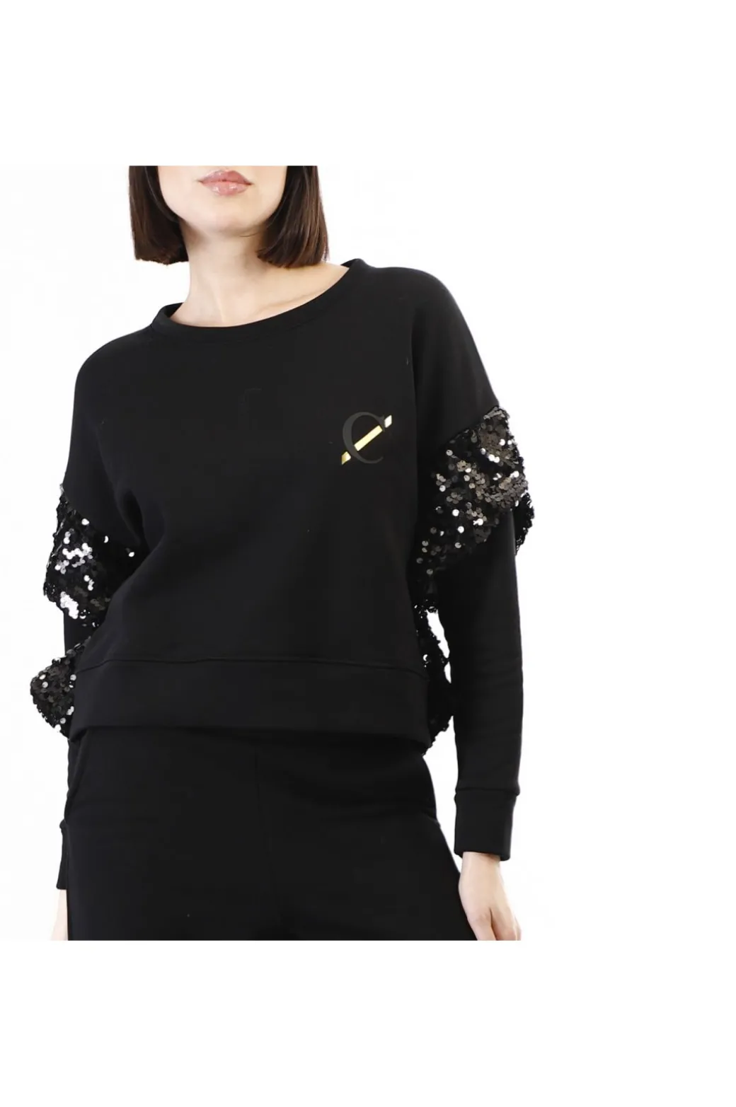 felpa corta con ruches  di pailettes nero