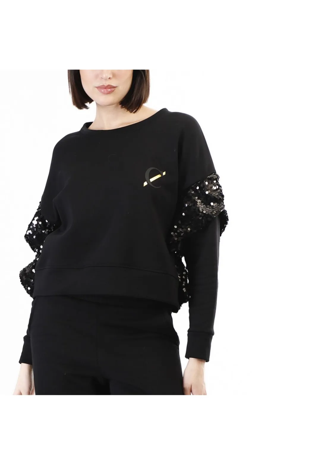 felpa corta con ruches  di pailettes nero