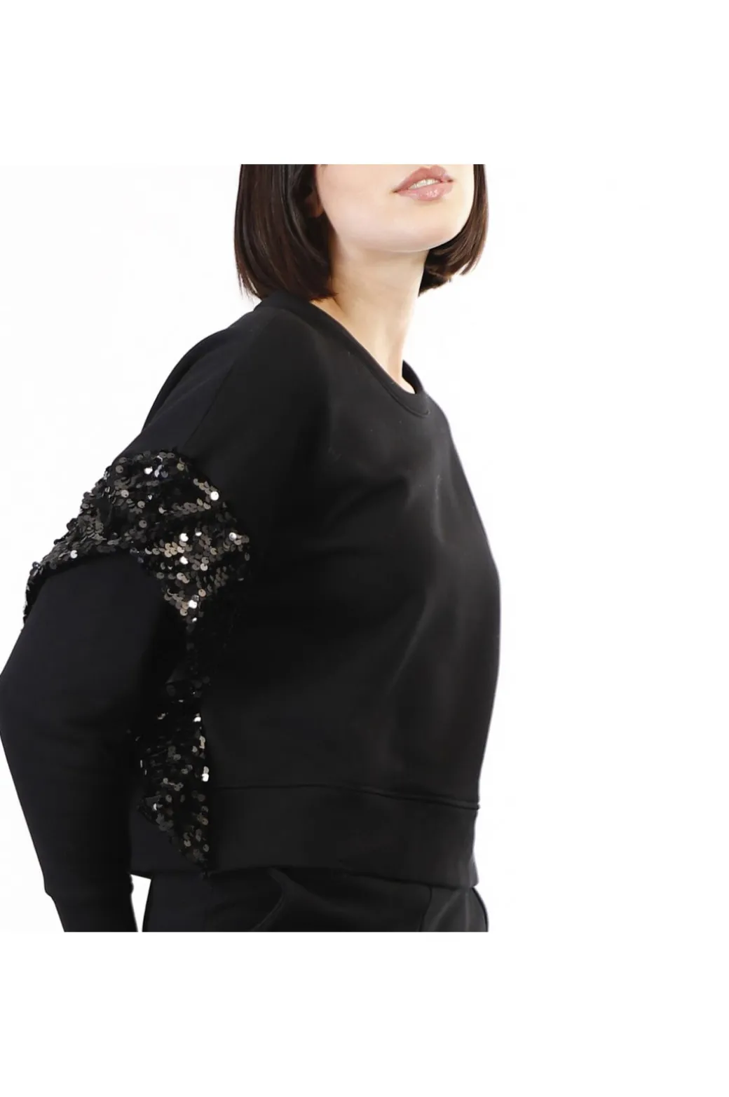 felpa corta con ruches  di pailettes nero
