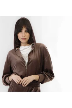 felpa full zip in ciniglia fondente