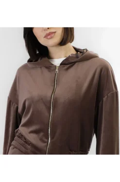 felpa full zip in ciniglia fondente