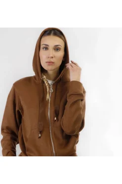 felpa full zip in felpa mano calda caramello