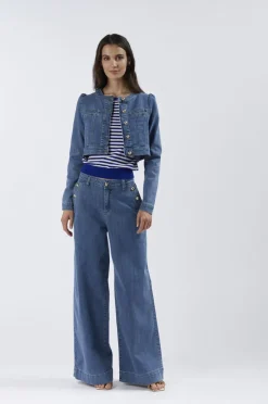 giacca denim con collo rotondo sky