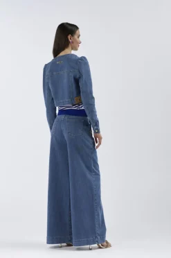 giacca denim con collo rotondo sky