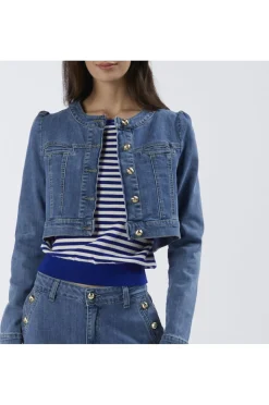 giacca denim con collo rotondo sky