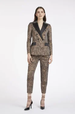 giacca doppiopetto in tessuto jacquard con dettagli in raso